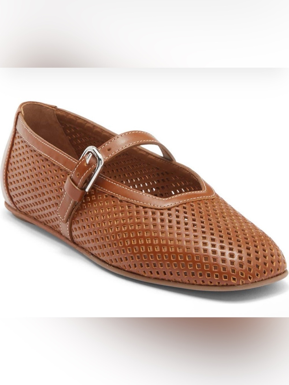LABUCQ PerforatedBrown Lido Laser-Cut Mary Jane Flat Sz 41